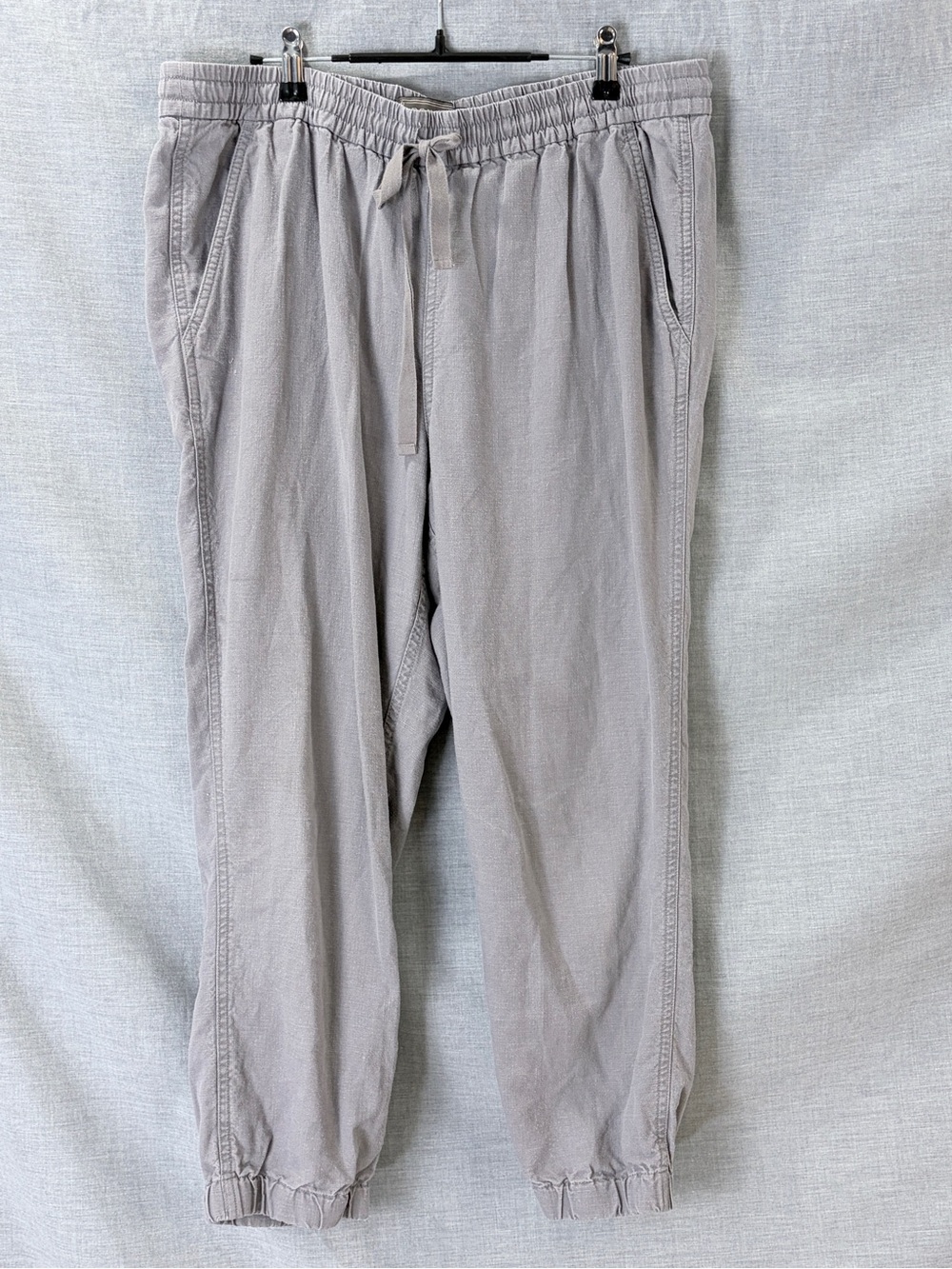 Point Sur Linen Blend Women's Light Gray Drawstring Jogger Pants 14 Beach